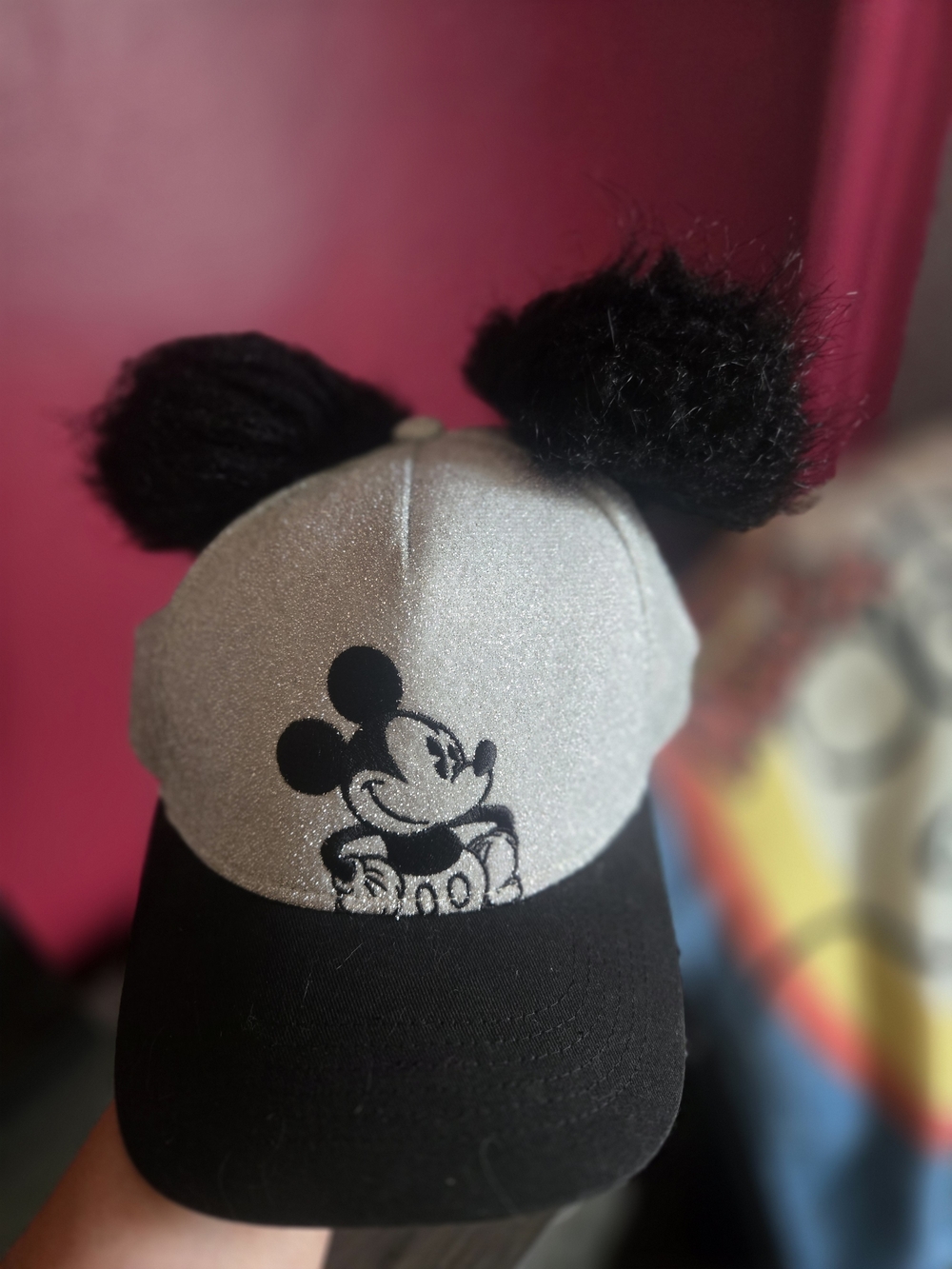 Disney Glitter Pom-Pom Baseball Cap - Silver & Black